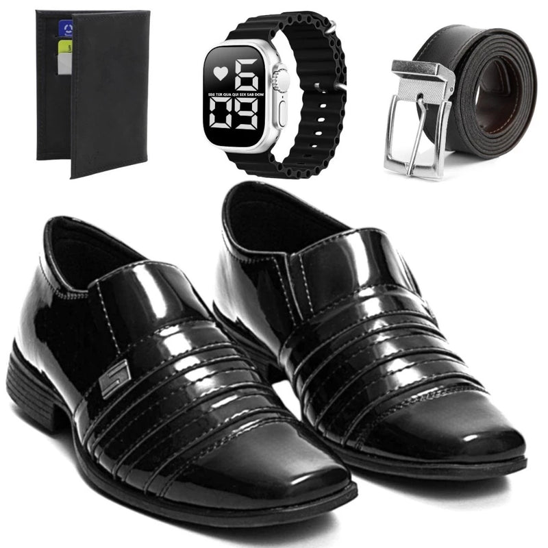 Kit Sapato Social Em Couro Com Brindes Confortável Classico